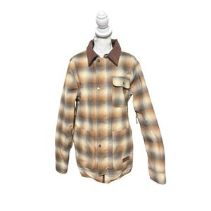 Burton Living Hooded Ski Snowboard Plaid Flannel Insulated Jacket Mens Medium
